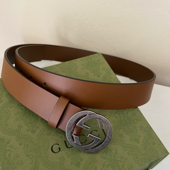 NEW GUCCI 546389 INTERLOCKING LEATHER BELT BROWN - SIZE 90/36 $550 - Picture 7 of 7